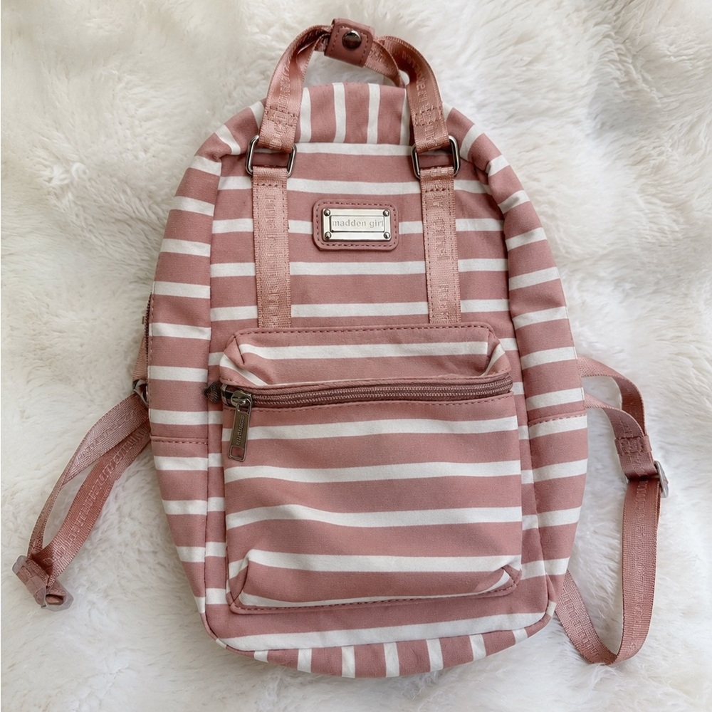 Madden Girl Pink White Stripe Mini Backpack Girls Travel School Bag